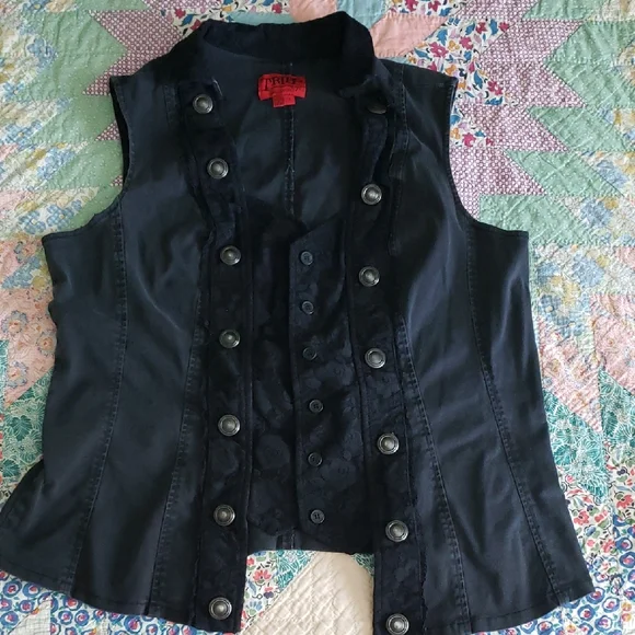 TRIPP NYC Vintage Black Buttoned Vest with Lace Detail Goth XL 16 18 - Picture 1 of 6